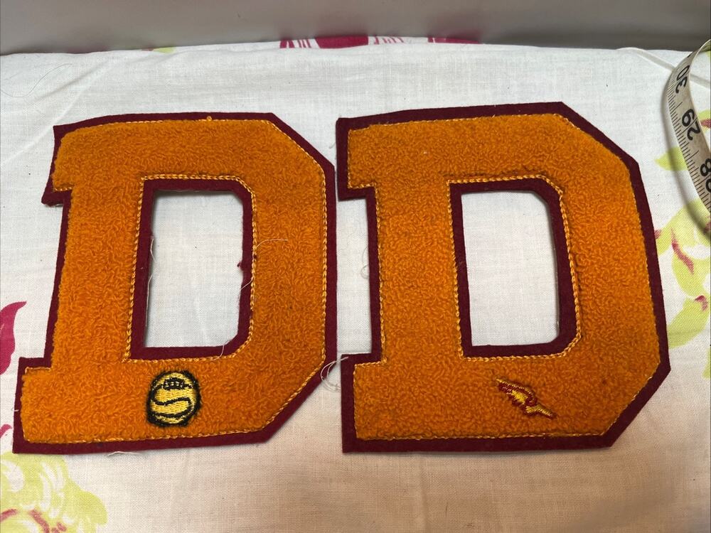 Vintage 1960s Wool Varsity Letterman Letters Orange Red Basketball Track Patches